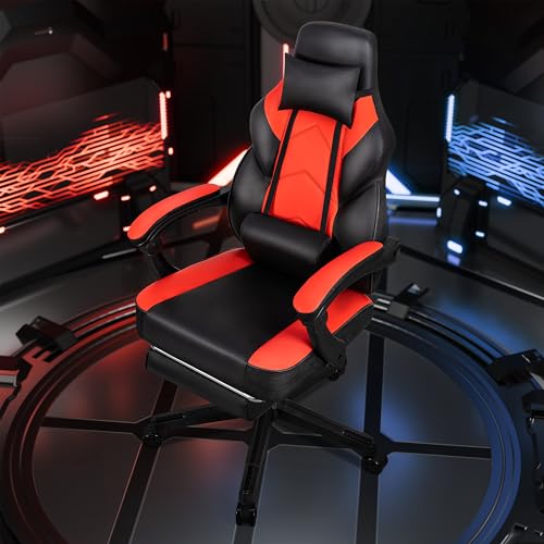 Gaming Chairs for Adults, Computer Chair with Footrest and Ergonomic High Back, Big and Tall Gamer Chairs with Massage Lumbar Support, 360° Swivel Height Adjustable, Blue