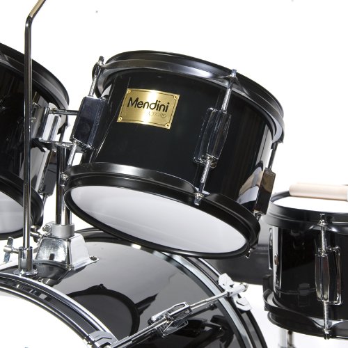 Mendini by Cecilio Drum Set, 5 Piece 16 Inch Junior Drums Kit with Bass, Toms, Snare Drum, Cymbal, Hi-Hat, Drumsticks & Seat for Beginner Student (Metallic Black)