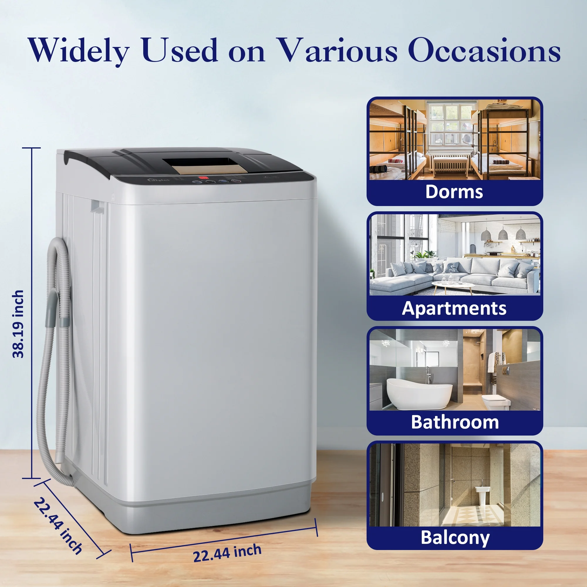 LifePlus Portable Washing Machine, 1.8Cu.ft Large Capacity Full Automatic Clothes Washer Machines, Compact Laundry Washer for Home Apartment, Gray
