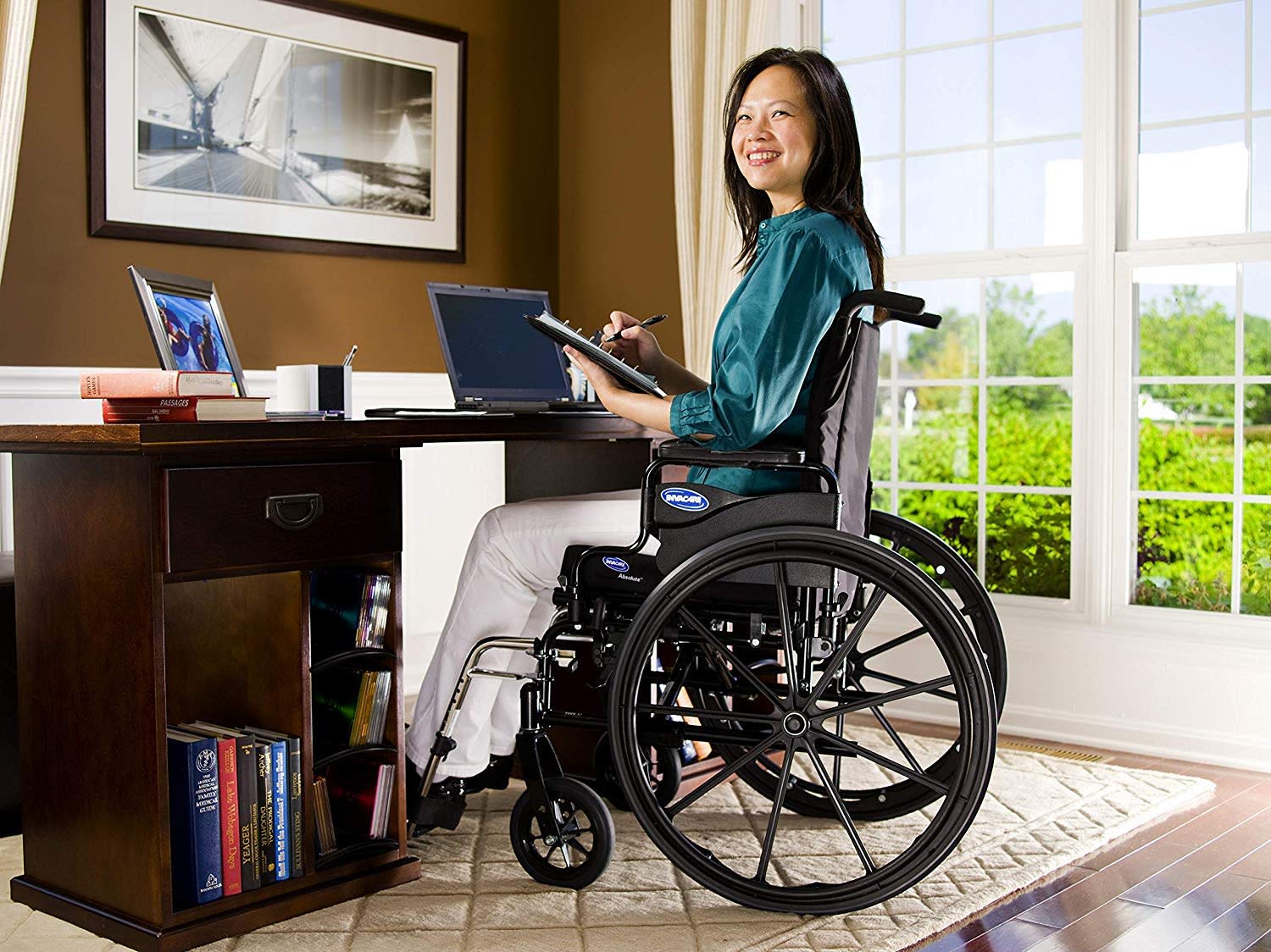 Invacare 9000 XT Wheelchair for Adults | Lightweight Long Term Folding | 16 Inch Seat | Footrests & Desk Arms | Electric Red