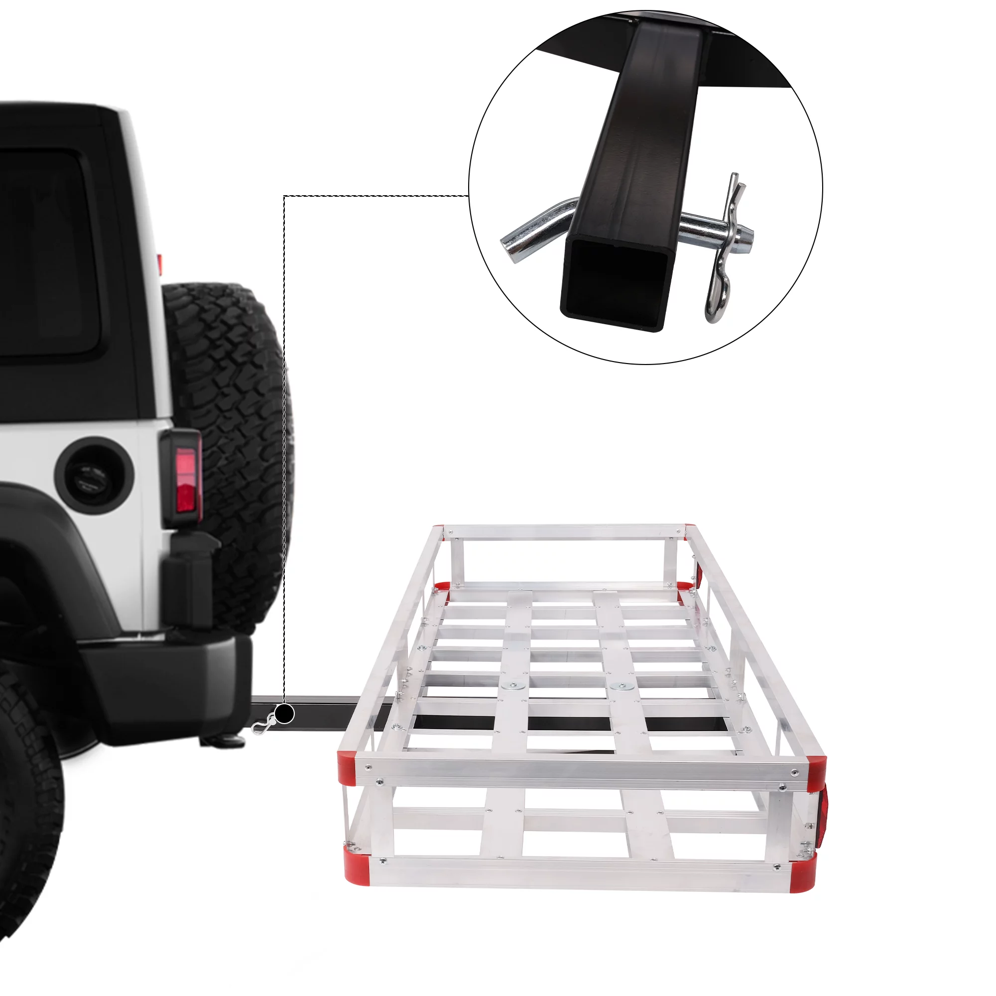 Aluminum Hitch Mounted Cargo Carrier, Car Back Hitch Cargo Carrier Luggage Basket Capacity Basket Trailer With High Side Rails For RV's, Trucks, SUV's, Vans, Cars,Fits Any 2" Receiver,Silver