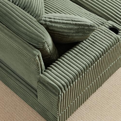 Oversized Chaise Lounge Sofa Chair with Movable Ottoman, 43.3" W Corduroy Upholstered Convertible Sleeper Corner Sofabed with Detachable Seat&Back Cushion for Living Room Office, Grey