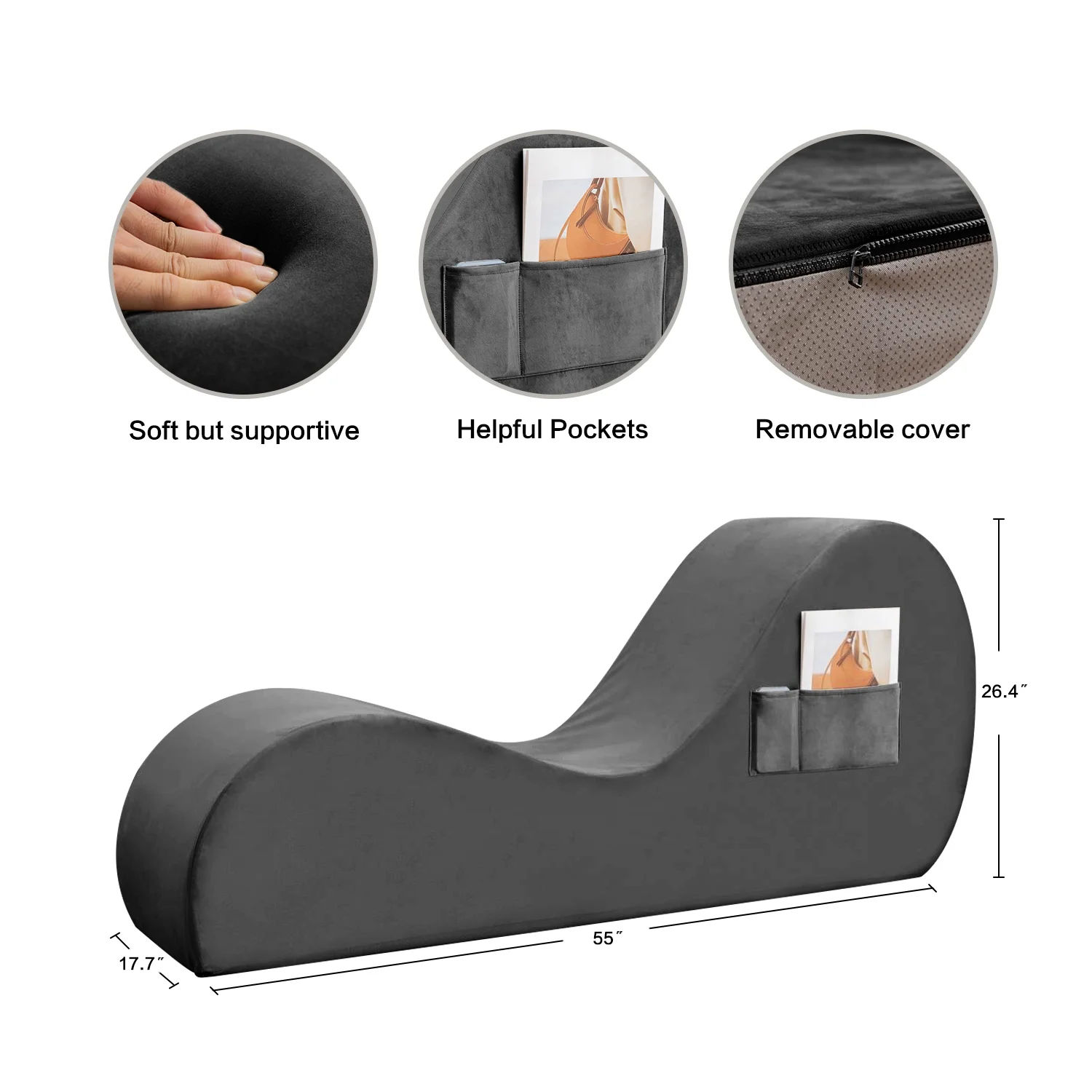 Yoga Lounge Chair，Yoga Couch，Yoga Chaise with Washable Cover,Side  Pockets， Non-Slip Bottom for Bedroom, Living Room,Yoga Chair for Exercise, Relaxation,Stretching，Yoga Chaise lounge for Adults Couple