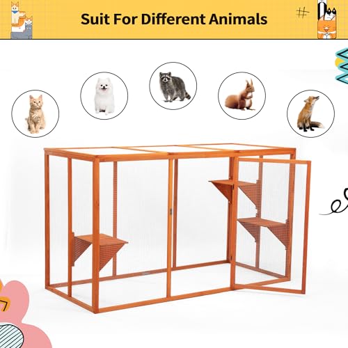 Catio Outdoor Cat Enclosure,71" L Outside Cat House Weatherproof, Wooden Large Catios for Cats Patio, Cat Houses with 3 Platforms,Grey