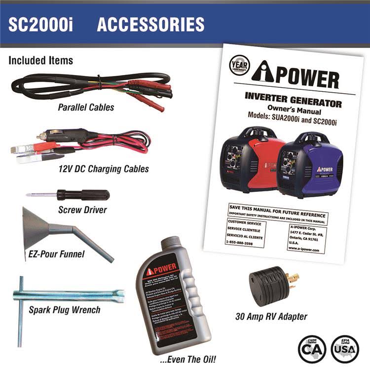 A-iPower Inverter Generator - 2000 Surge Watts, 1600 Rated Watts, EPA and CARB Compliant, Model AP2000i