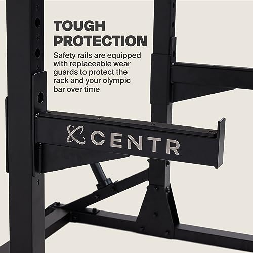 Centr Squat Rack for Home Gym - Half Rack with J-Hooks, Pull Up Bar & Weight Storage - Barbell & Bench Press Weightlifting Gym Equipment for Home & Commercial Use - Industrial-Grade Steel Frame