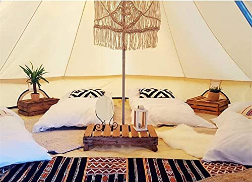 UNISTRENGH 4 Season Large Waterproof Cotton Canvas Bell Tent Beige Glamping Tent with Roof Stove Jack Hole for Camping Hiking Christmas Party