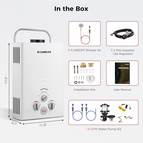 CAMPLUX 2.64 GPM Propane Portable Gas Water Heater, 68,000 BTU Outdoor Tankless Camping Water Heater with Digital Display, White