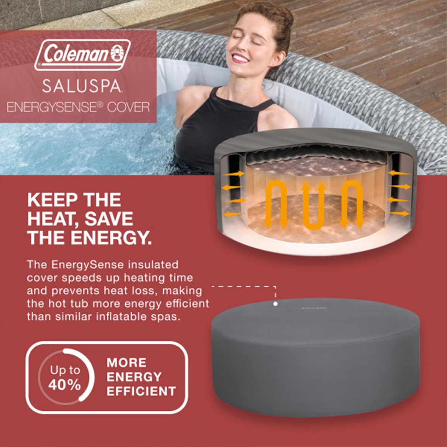 Bestway Coleman Sicily AirJet Inflatable Round Hot Tub with EnergySense Cover & 4 SaluSpa Underwater Non-Slip Pool Spa Seat with Adjustable Legs, Gray
