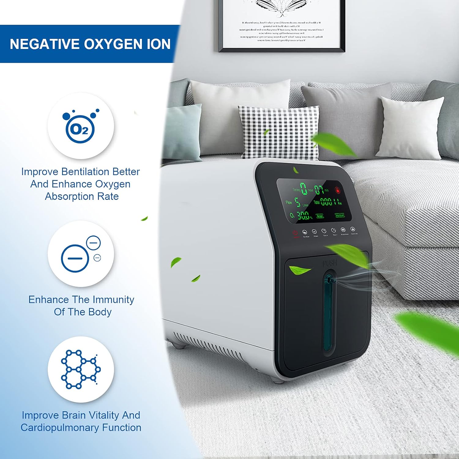 Oxygen Concentrator Home Care Portable Oxygen Generator Low Operation Noise Air Purifier 1-7L