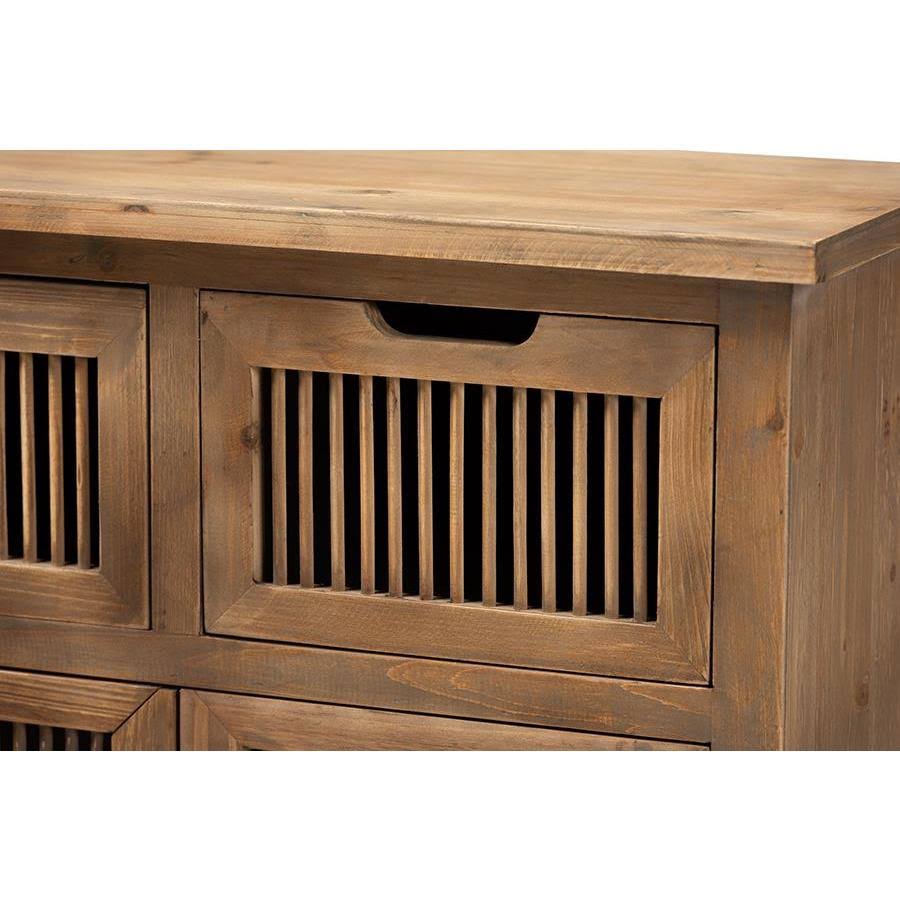 Baxton Studio Clement Rustic Transitional Medium Oak Finished 2-Door and 2-Drawer Wood Spindle Accent Storage Cabinet