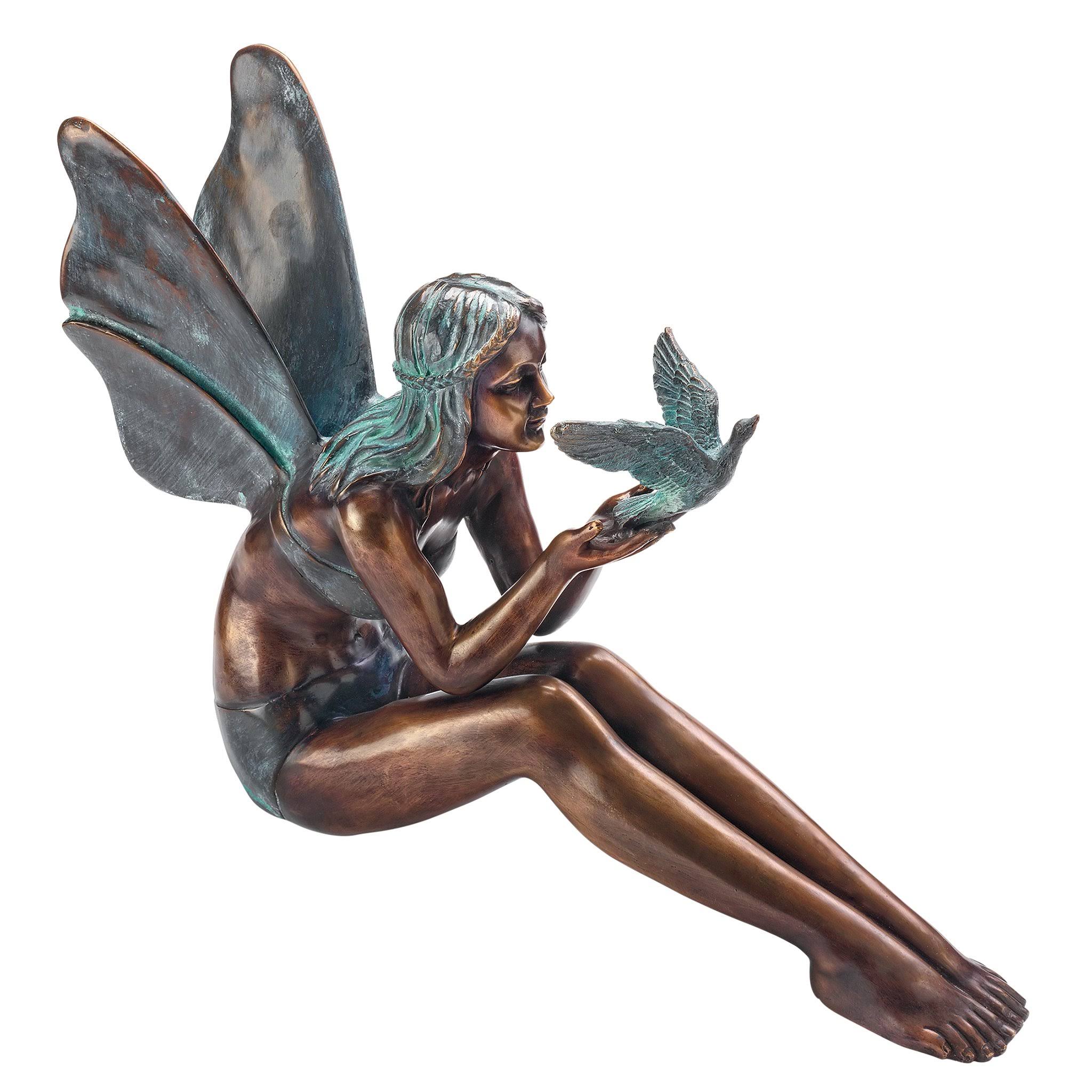 Design Toscano SU47107 Bird Fairy Cast Bronze Garden Statue - Large
