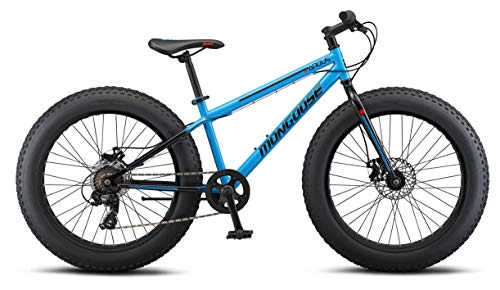 Mongoose Argus Trail or ST Fat Tire Mountain Bike, 20, 24 or 26 Inch Bike for Kids and Adults, 7 or 16 Speed, Aluminum or Steel Frame, Knobby Mountain Fat Tires, Mechanical Disc Brakes