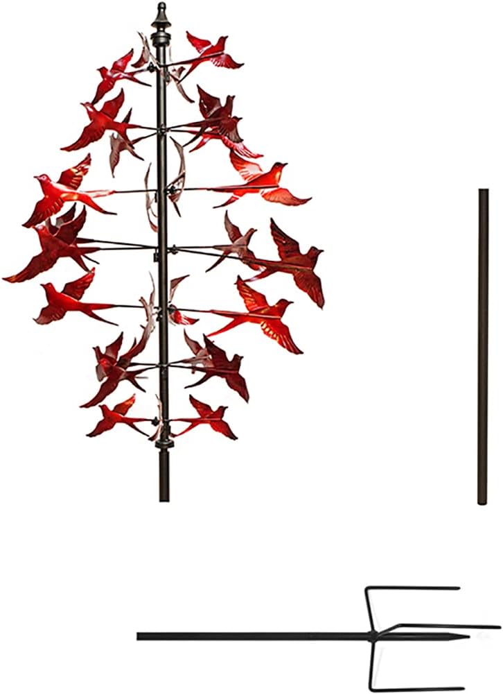 Large Red Cardinal Metal Wind Spinner 3D Bird Sculpture Kinetic Garden Yard Art Patio Decor