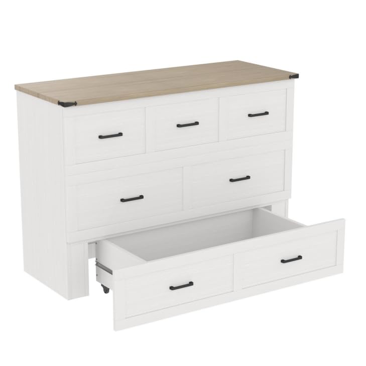 Bellemave Queen Murphy Bed, Cabinet Bed with Charging Station and Storage, Farmhouse Murphy Cabinet with Foldable Panel, Noisy Free, for Guest Bedroom, Living Room, Office, Rustic Gray