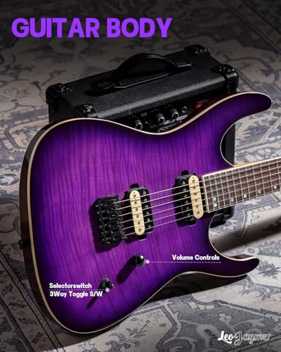 Leo Jaymz Electric Guitar Monsoon Series,Reverse Headstock,Mahogany Body,Roasted Maple Neck,Rosewood Fretboard,Locking Tuners,Rounded End Frets,AlnicoV Pickups,Fixed Bridge (Blue Flame)