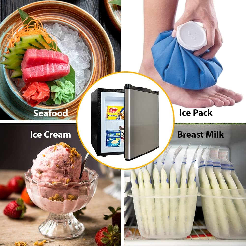 Stainless Steel Finish 1.1 cu.ft. Compact Mini Upright Freezer with Adjustable Temperature Control, for Home Apartment Office Garage