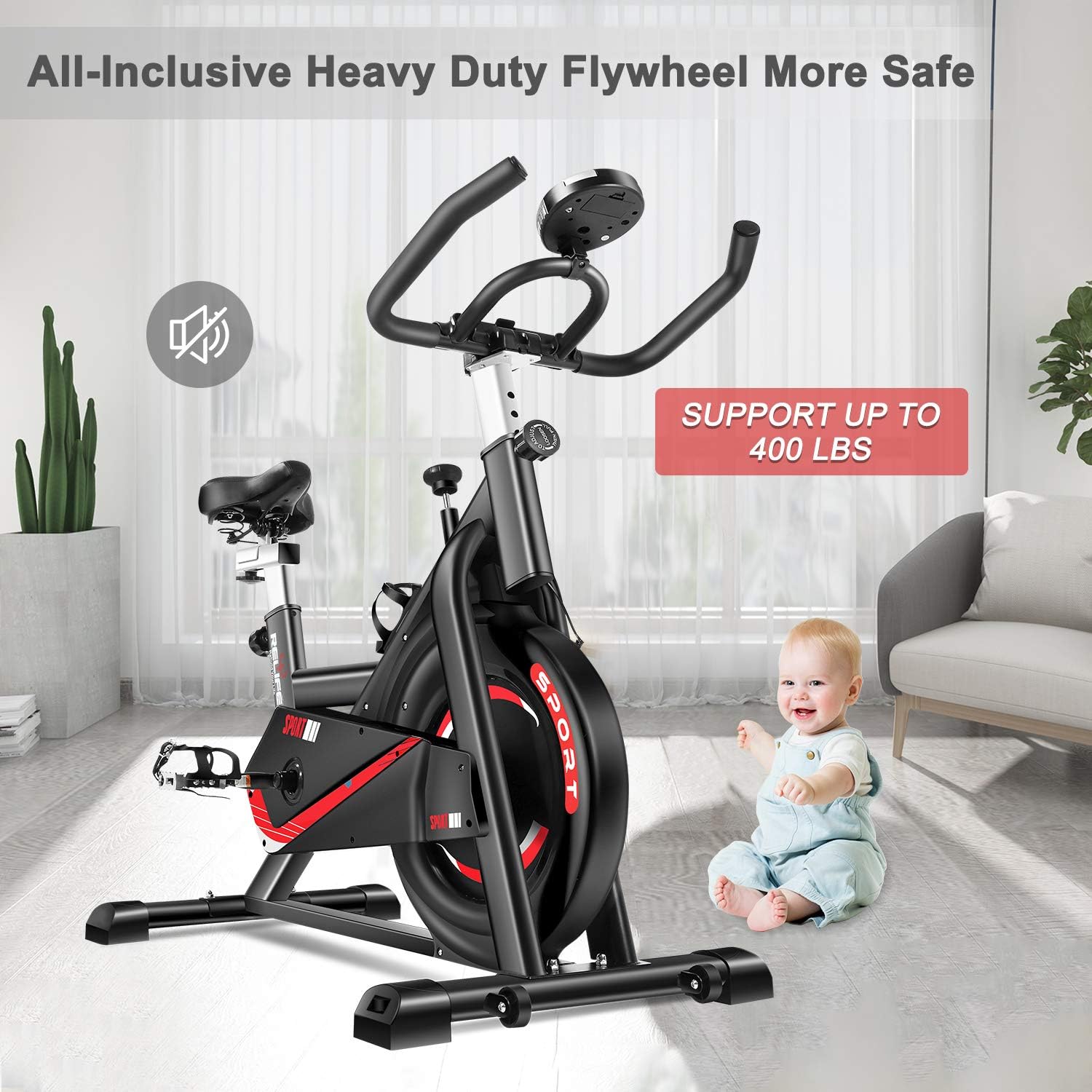 RELIFE REBUILD YOUR LIFE Exercise Bike Indoor Cycling Bike Fitness Stationary All-inclusive Flywheel Bicycle with Resistance for Gym Home Cardio Workout Machine Training New Version