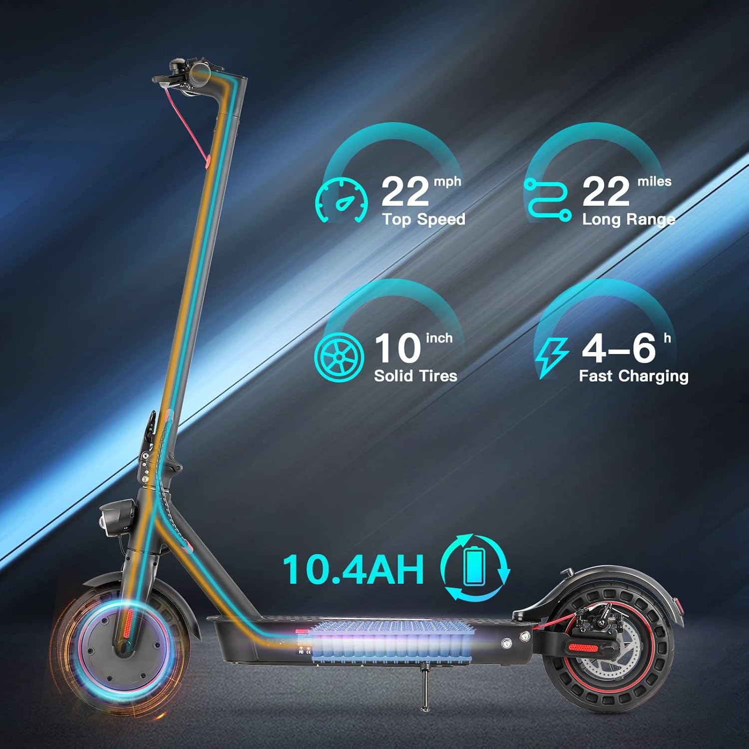 iScooter MAX Electric Scooter - 500W Motor, Up to 22 Miles Range, 21.7 MPH Top Speed, 10" Solid Tires, Dual Suspensions, UL Certified Folding Electric Scooter for Adults Commute