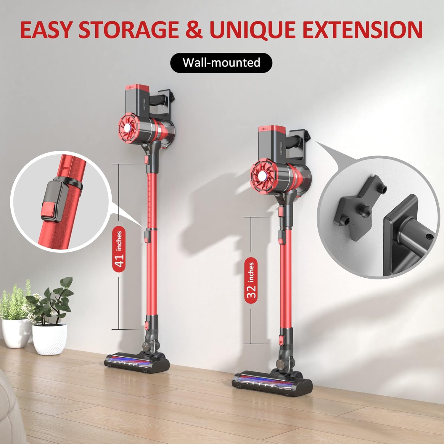 Cordless Vacuum Cleaner, 180W Powerful Suction Stick Vacuum with 35min Long Runtime Detachable Battery, 4 in 1 Lightweight Quiet Vacuum Cleaner Perfect for Hardwood Floor Pet Hair