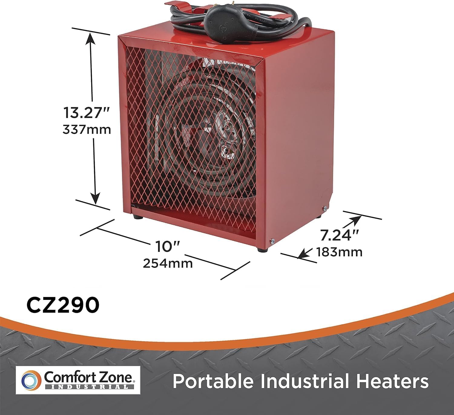 Comfort Zone Electric Fan-Forced Industrial Garage, Workshop Utility Space Heater, Thermostat Control, Heavy Gauge Steel, Carry Handle, Rubber Feet, NEMA 6-30P, & Overheat Protection, 4,800W, CZ290