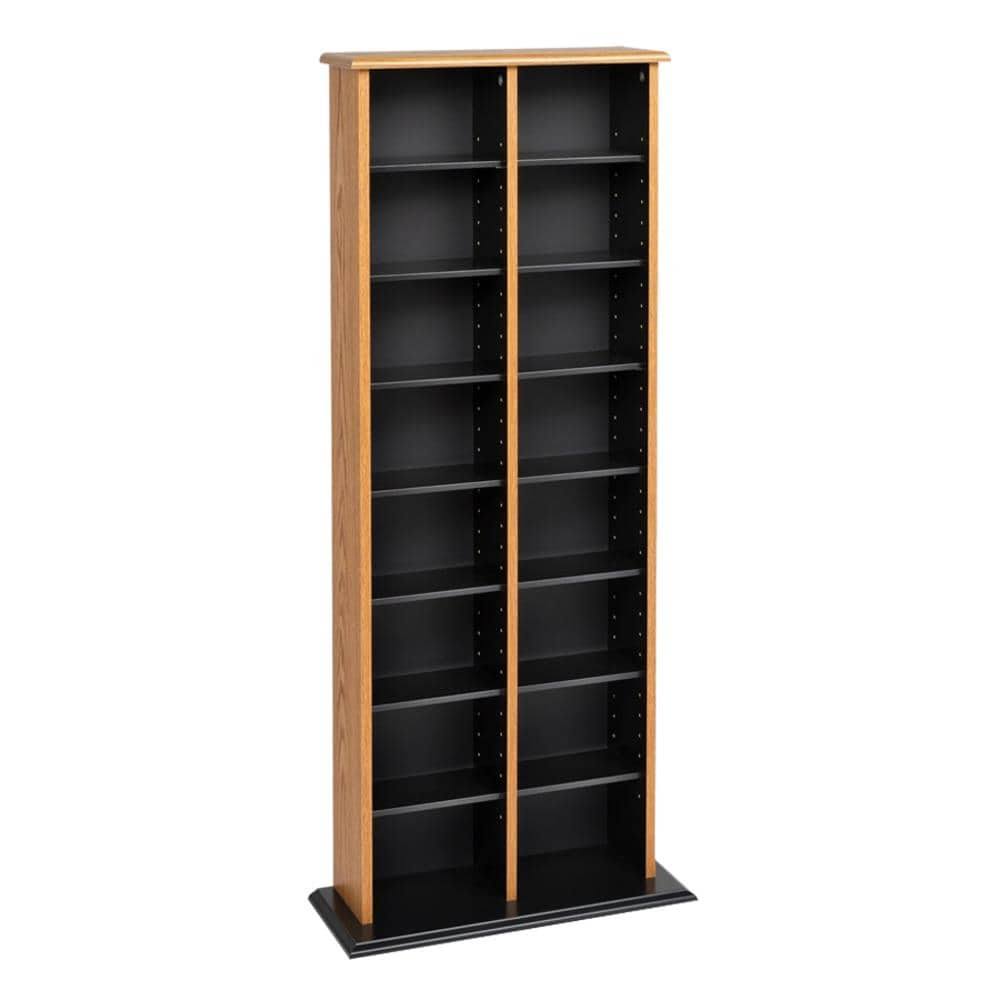 Prepac Double Multimedia Tower Storage Cabinet, Oak and Black