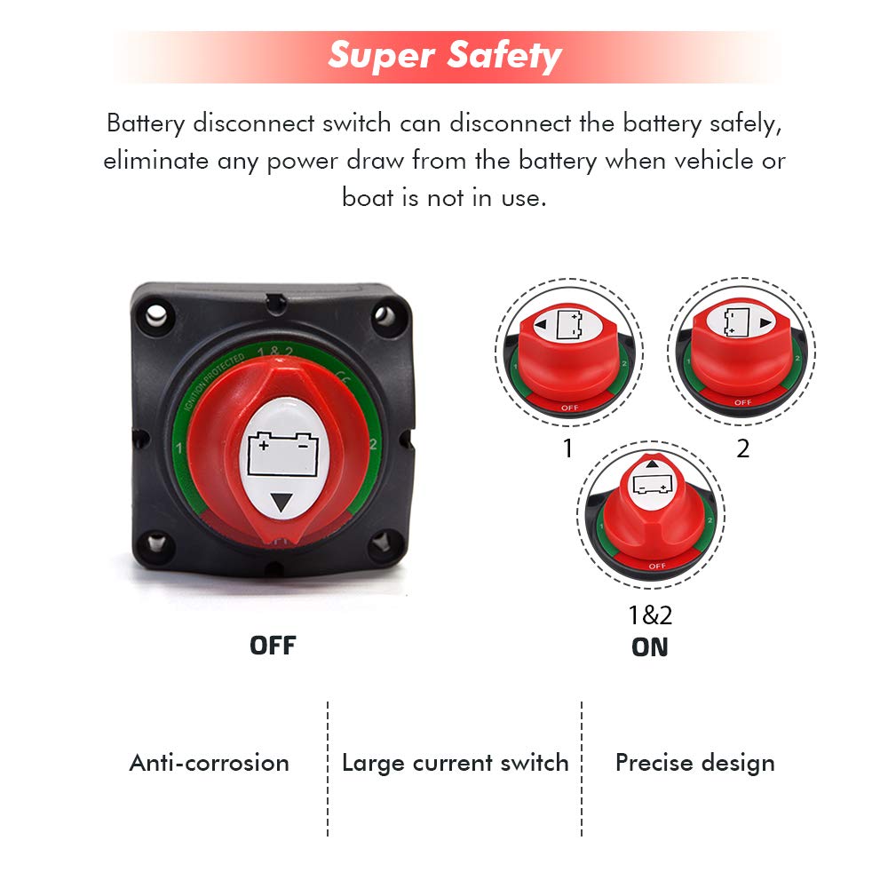1-2-Both-Off Battery Switch, 12-48V 200-1000 Amps Battery Power Cutoff Master Switch Disconnect Isolator for Car Vehicle RV ATV UTV Marine Boat Pack of 2