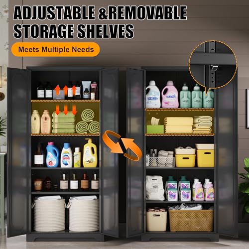 71" Tall Metal Storage Cabinet, Kitchen Pantry Storage Cabinets with Doors and 4 Shelves, White Pantry Cabinet, Utility Kitchen Cupboard, Large Steel Cabinets for Dining Room, Office, Living Room