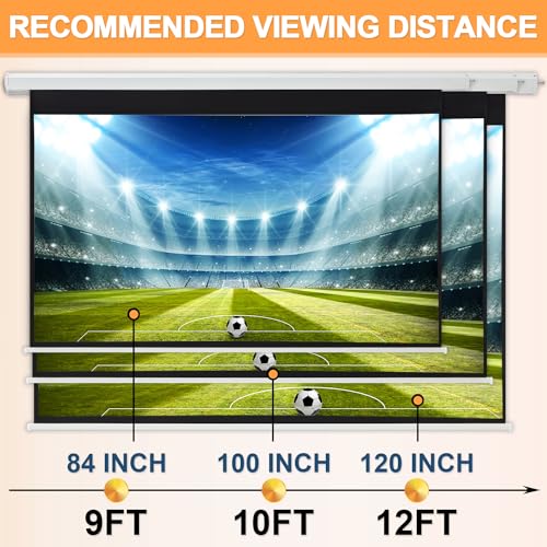 YODOLLA 100" Projector Screen Motorized 4:3, 4K HD Pull Down Retractable Projection Screens Electric Automatic Wall Ceiling Movie Screen for Office Classroom Indoor with Remotes…