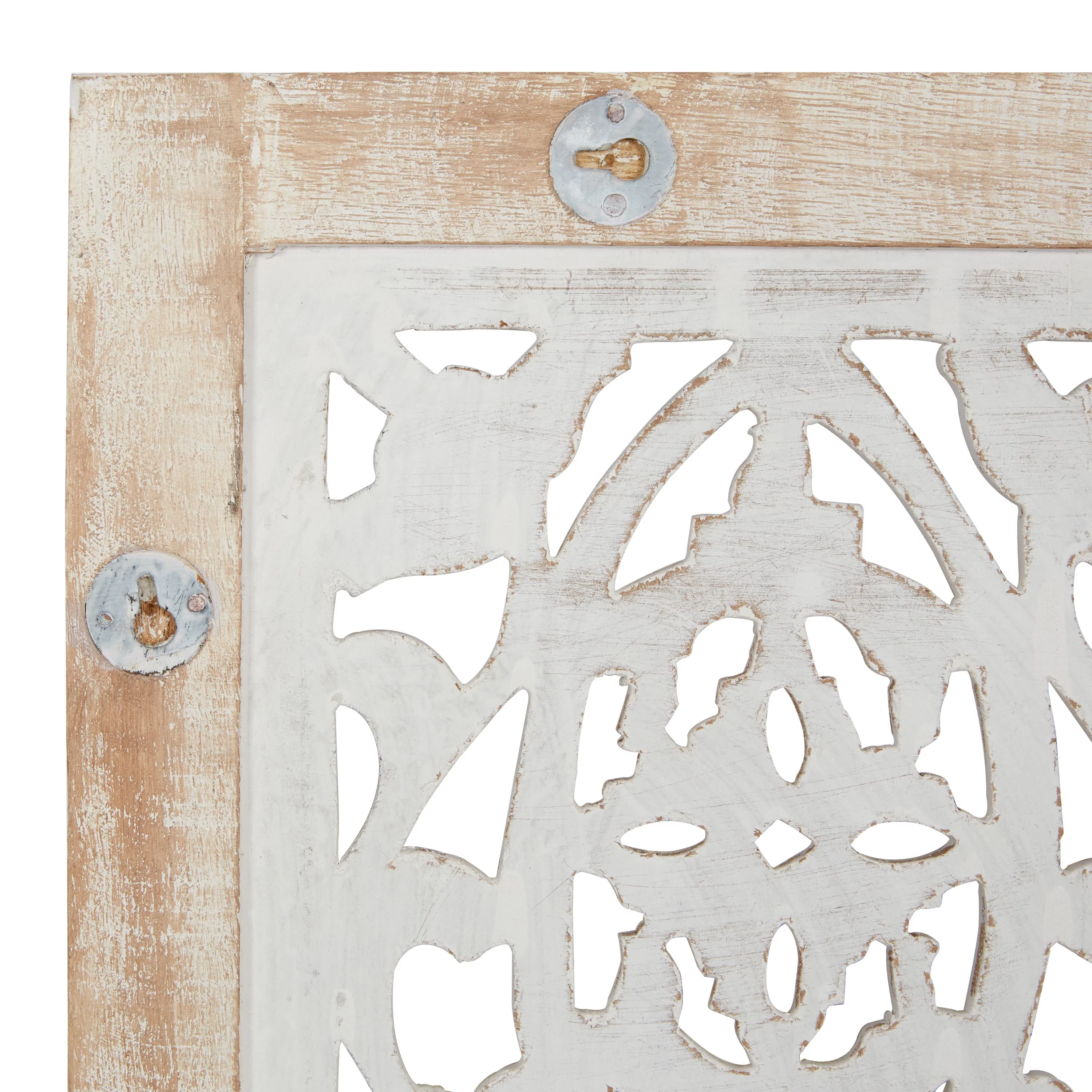 DecMode Neutral Cream/Distressed Wood Traditional Mango Carved Wood Leaves Wall Decor, 12"L x 36"H, 1-Piece