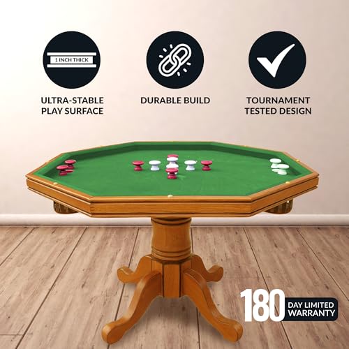 Hathaway Kingston 3 in 1 Octagon Poker Table, Dining & Bumper Pool Table for Game Rooms - Durable Hardwood, Sturdy Legs, Smooth Playfield - Includes Bumper Balls, Cues, Chalk, Brush - Oak