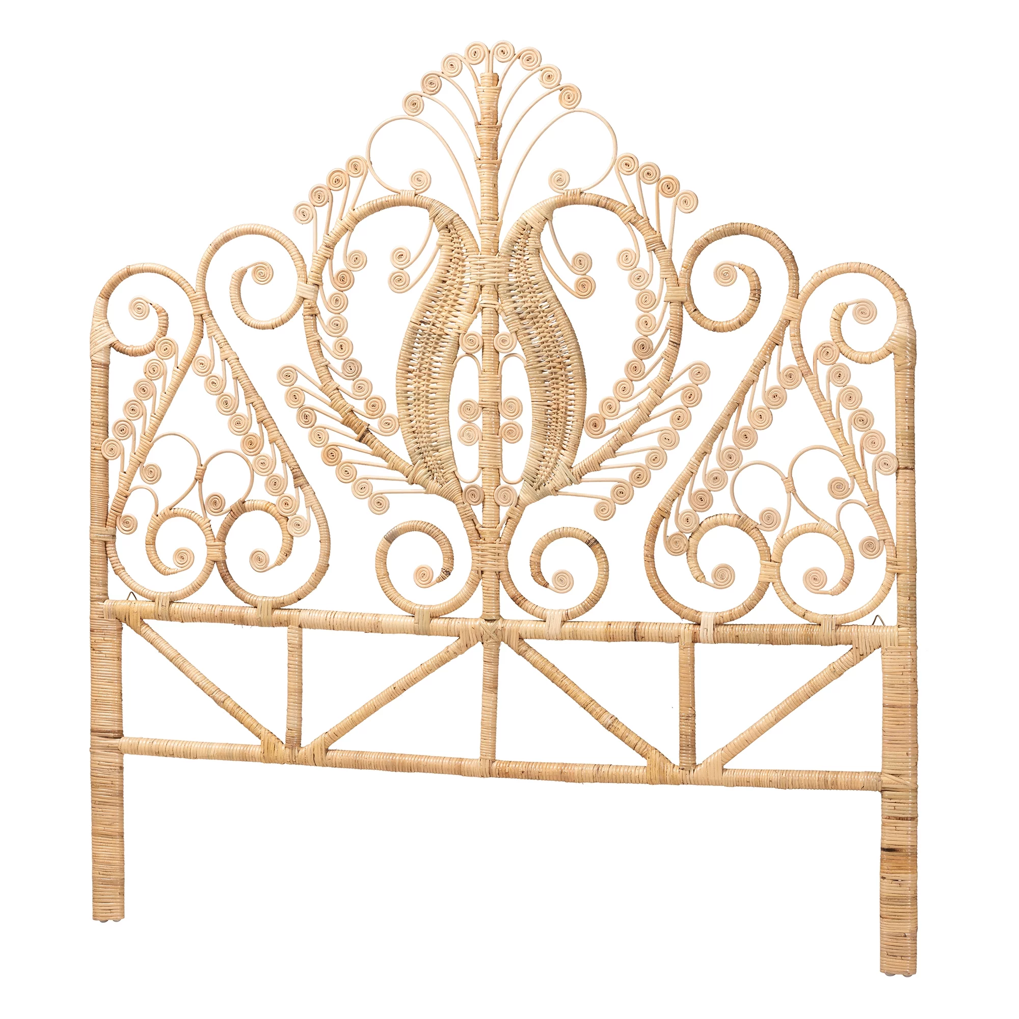 bali & pari Caelinus Modern Bohemian Natural Brown Rattan Queen Size Standalone Headboard