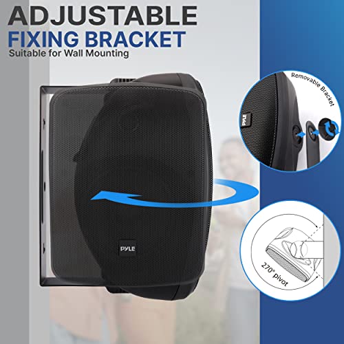 Pyle 5.25 Inch 2 Way Outdoor Waterproof Mountable Wireless Bluetooth Dual Speakers with Heavy Duty Grill Cabinet Enclosure, Black (2 Pack)