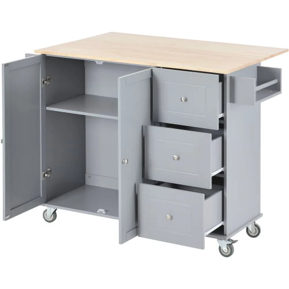 CHURANTY Kitchen Island Cart with Drop Leaf Breakfast Bar Wood Top, Rolling Kitchen Cart with Storage Drawes and Towel Rack Doors,Blue