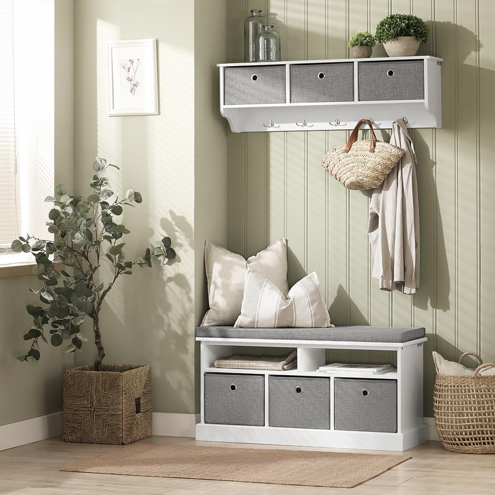 Haotian Shoe Bench and Wall Coat Hooks with Shelf Combo FSR67-HG+FRG282-W