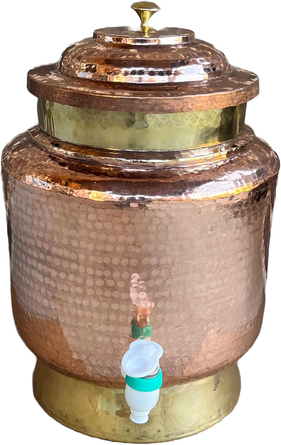 QT Handcarved, Pure Copper Counter Top Water Dispenser 2.5 Gallon Natural Water Purifier Storage Tank Pot With Faucet & Lid - Hand-Hammered Water Dispenser Can Hold Jar