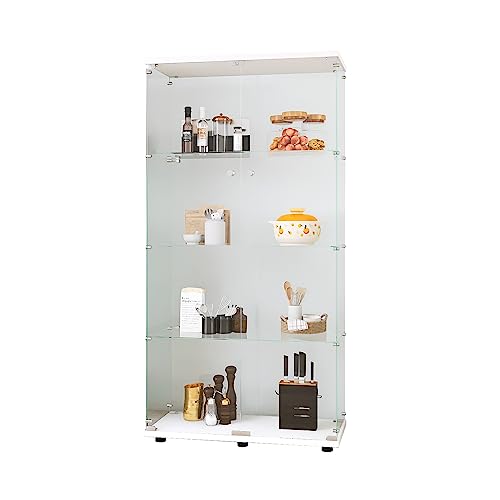 Glass Display Cabinet with Door, Floor Standing Curio Bookshelf for Living Room Bedroom Office (BLACK, 4 Shelf Double Door)