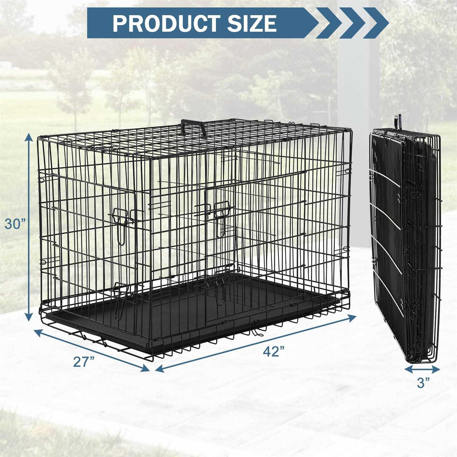 Yrllensdan Foldable Large Dog Crate for Large Dogs, Metal Wire Dog Cage with Plastic Tray and Handle Double-Door Outdoor Dog Crates and - Pet Supplies online store