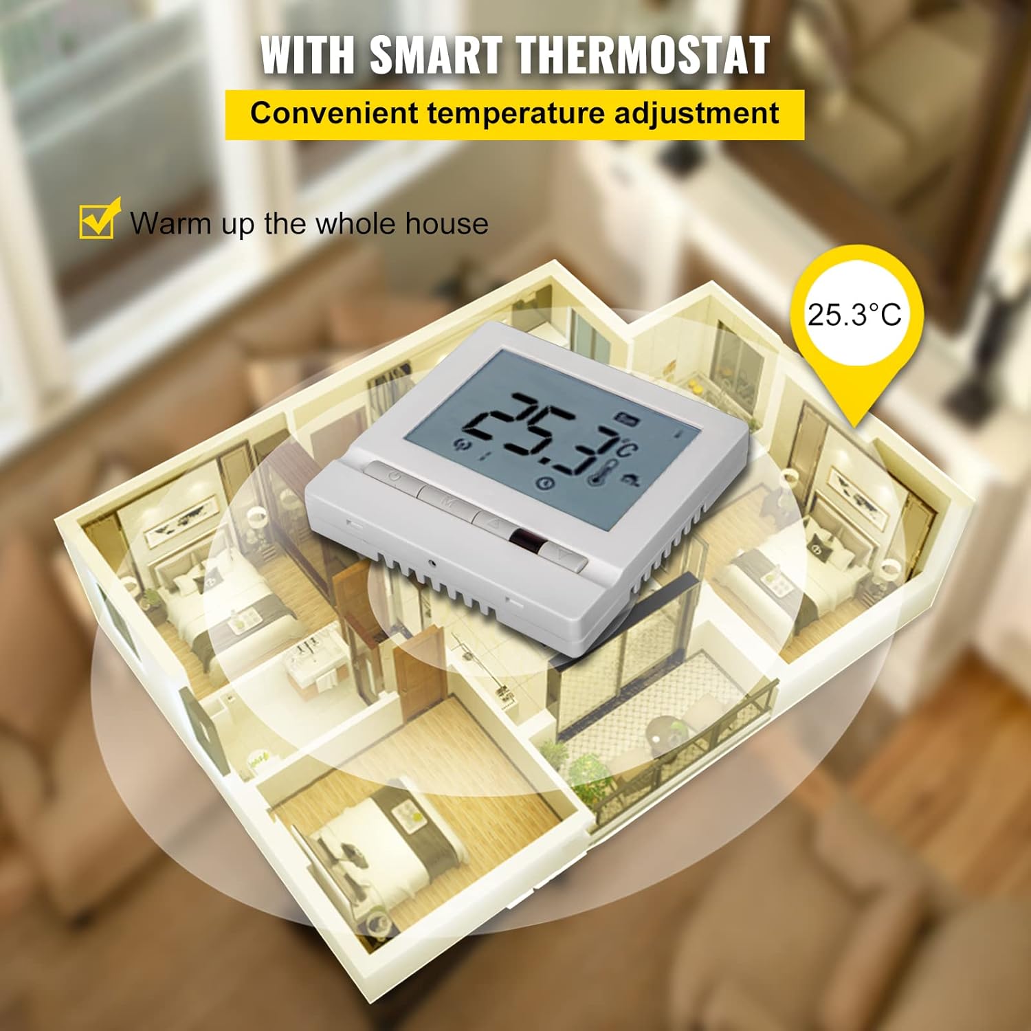 VEVOR Floor Heating Cable 128.8 Square Feet Durable Floor Tile Heat Cable, Waterproof and Insulated, with Convenient Temperature Control Panel, Rapid Heating Cable Under Floor w/No Noise or Radiation