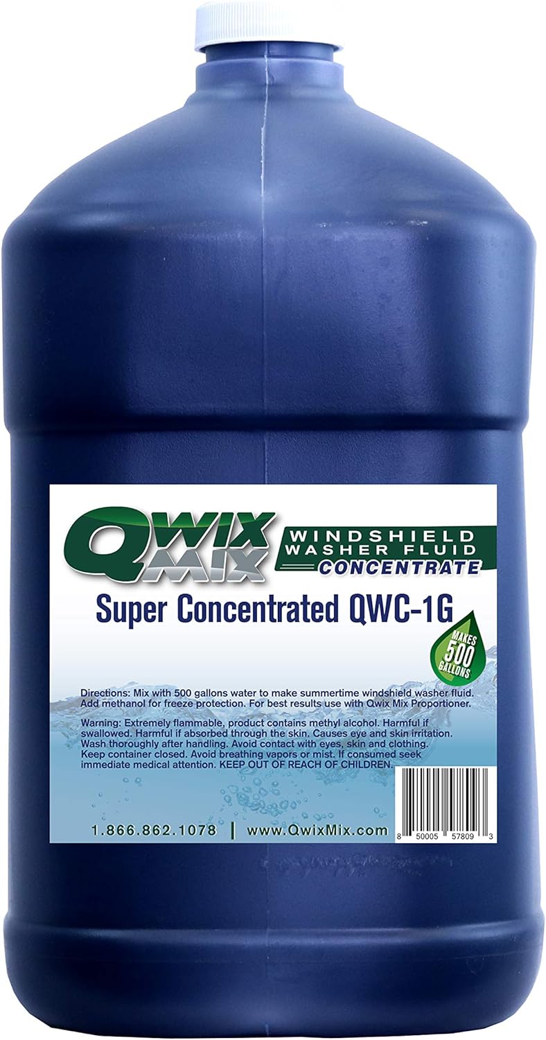 Qwix Mix Windshield Washer Fluid Concentrate, 1 Gallon Makes 500 Gallons - 100% Biodegradable Grime & Dirt Remover, Superior Commercial Grade Glass Cleaner, Single… Pack of 2
