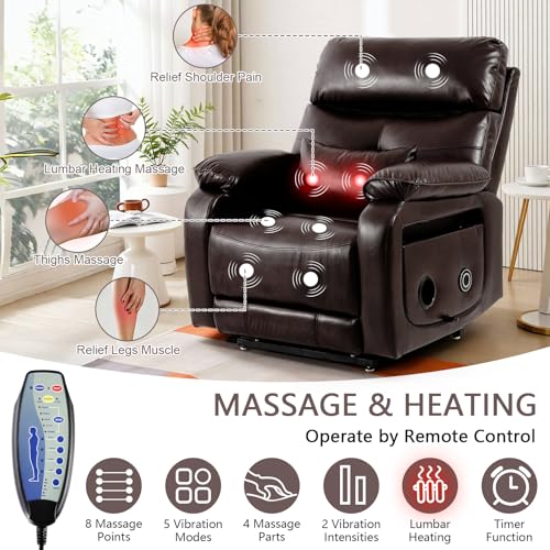 Dual Motor Power Lift Recliner Chair for Adult & Elderly, Infinite Position Lay Flat Lift Chair with Heat & Massage, Cup Holder, Lumbar Pillow, Wireless Charger, USB Ports, Leather (Beige)