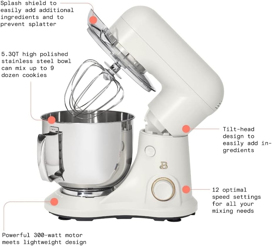Lightweight & Powerful Tilt-Head Stand Mixer | 12-Speed Settings | 5 QT | White Icing | Drew Barrymore