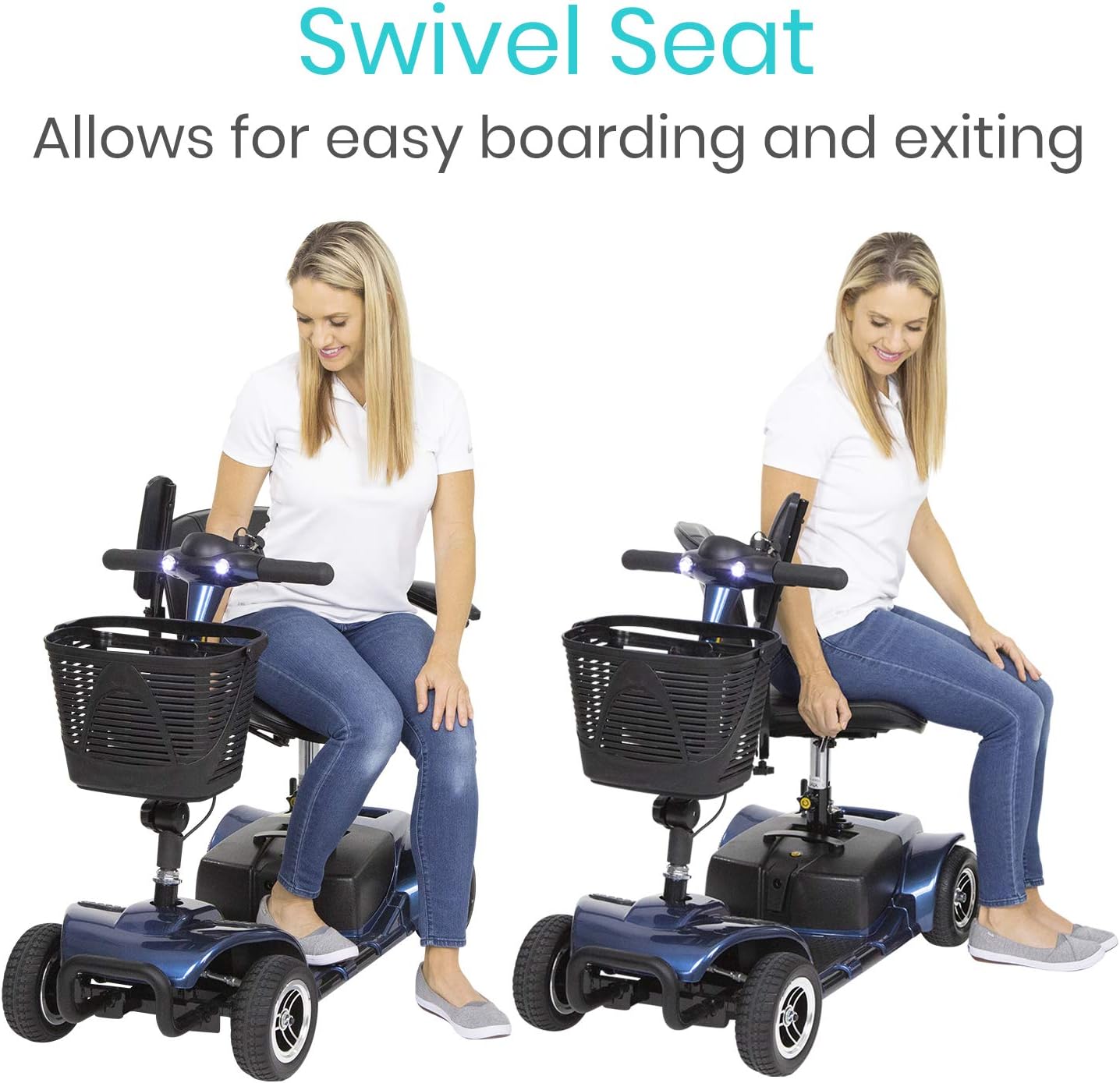 Vive 4 Wheel Mobility Scooter - Electric Powered Wheelchair Device - Compact Heavy Duty Mobile for Travel, Adults, Elderly - Long Range Power Extended Battery with Charger and Basket Included
