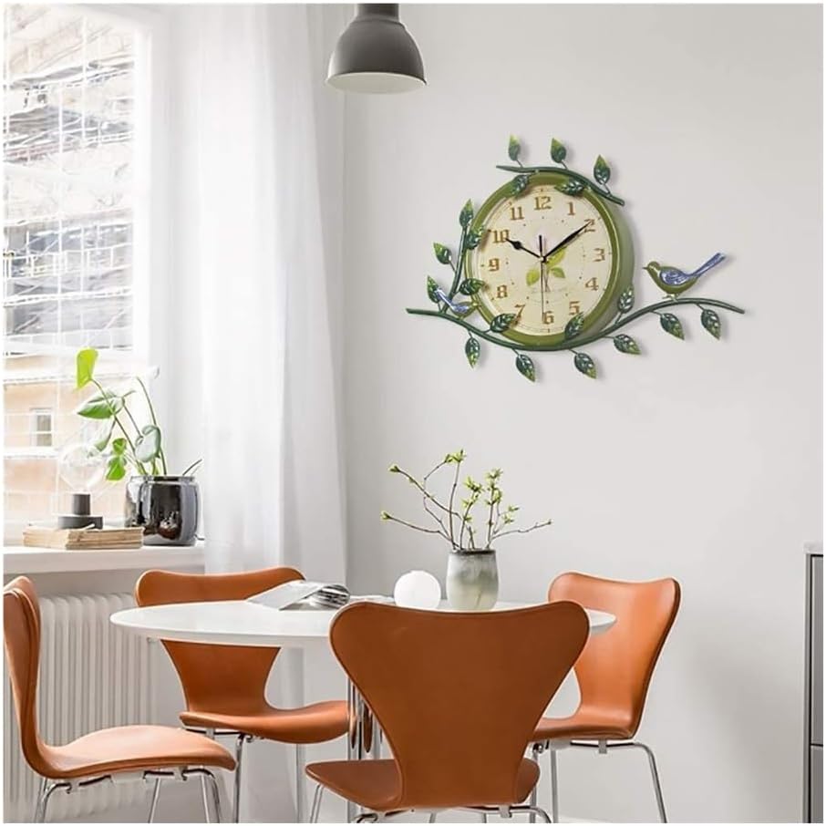 Wall Clock Vintage Garden Creative Mute Clock Country Living Room Bedroom European Minimalist Bird Styling Clock Wall Clock