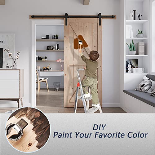 FREDBECK 48in x 80in Sliding Wood Barn Door with 8FT Barn Door Hardware Kit Included K Shape Solid Spruce Panel Sliding Door Double Surfaces Need to Assembly