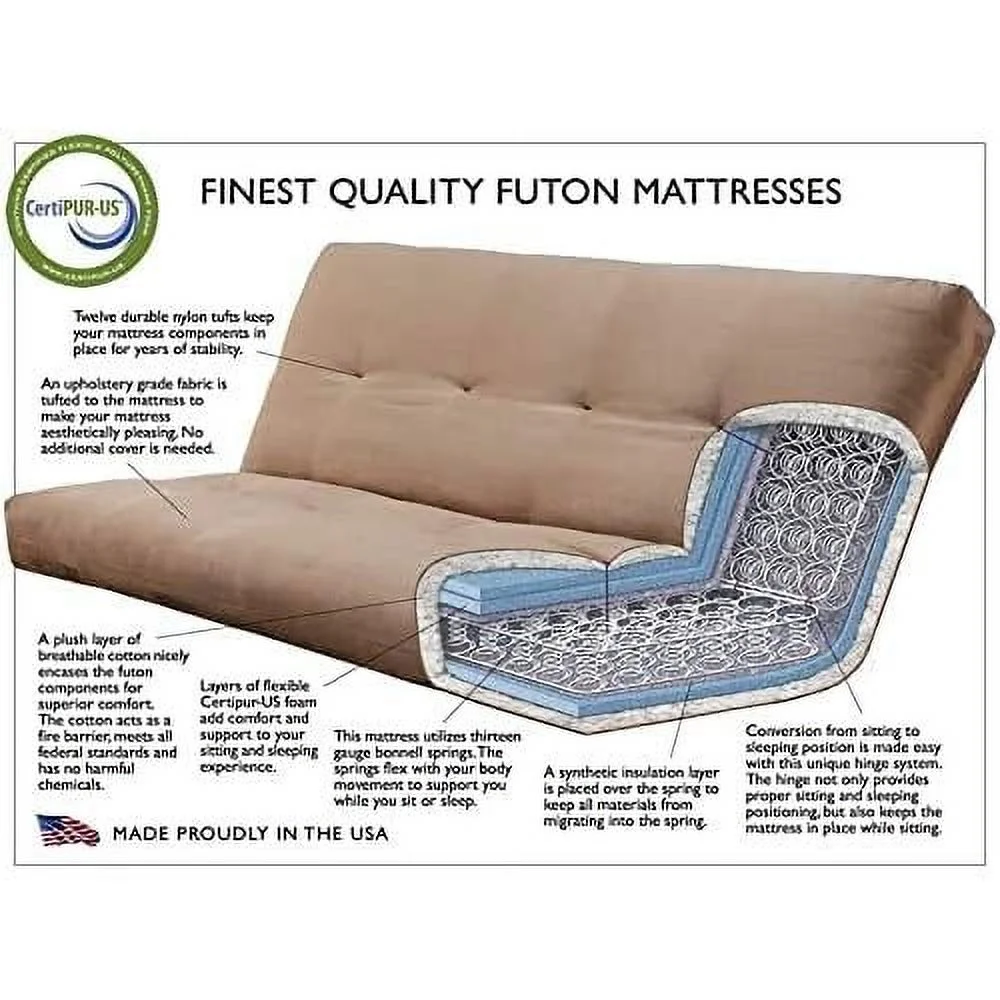 Full Size Spring Futon Mattress Replacement, Linen Sleeper Sofa Bed Mattress, Cocoa Brown