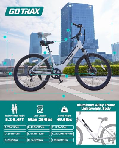 Gotrax Dolphin 26" Electric Bike, Max Range 30Miles(Pedal-assist1) & 20Mph Power by Peak 500W, 5 Pedal-Assist Levels & Front Suspension, 7-Speed&Boost Mode, City E-Bike for Adult, Step-Thru Bicycle