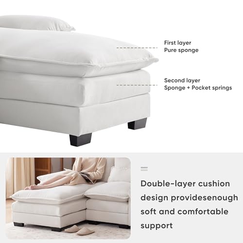 123" Modern U Shaped Sofa Cloud Couch with Console，Sectional Sofa Couch for Living Room with Cupholders and USB Ports，Chenille 4 Seat Modular with Chaise(White)