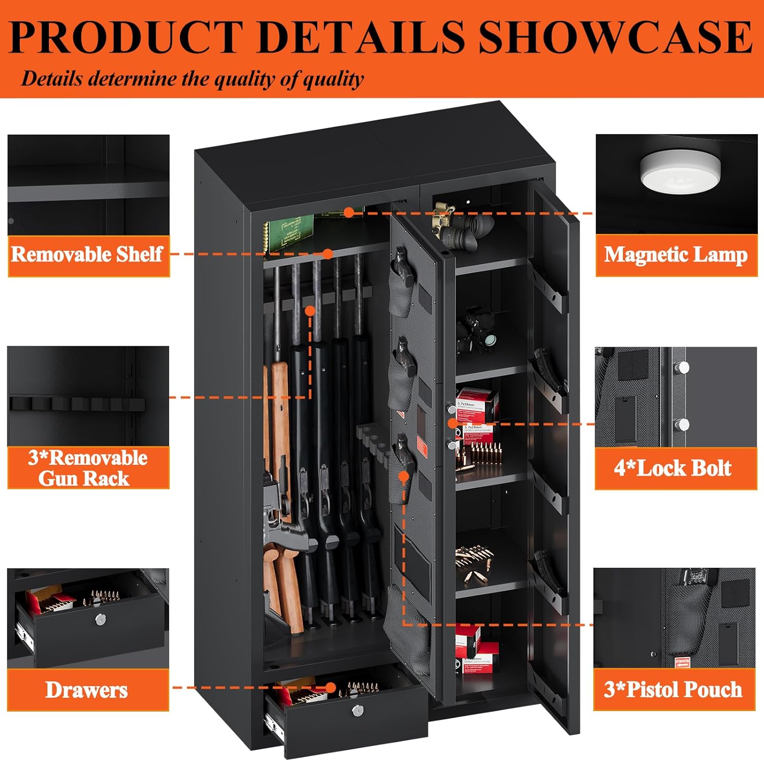 15-20 Gun Safe,Large Gun Safes for Home Rifle and Pistols,Rifle Safe,Gun Cabinets for Rifles and Shotguns,Gun Cabinet,Gun Safes & Cabinets with Drawer,3 Gun Mount,Handgun Pockets (1500AB-GUN SAFE)
