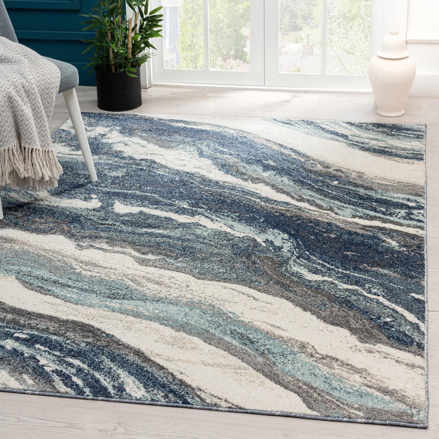 LUXE WEAVERS Lagos Collection 7983 Blue 8x10 Art Deco Area Rug